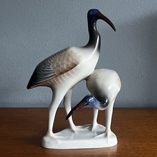 Vintage Porcelain Hollohaza Pair of Cranes Bird Figurine Ornament Hungary A/F
