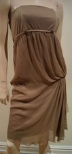 ALICE & OLIVIA BASE Brown Silk Blend Boned Bandeau Sleeveless Pleated Dress Sz:M
