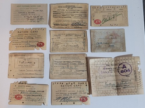 WW2 ration cards food clothing registration cards + Seoul Korea ...