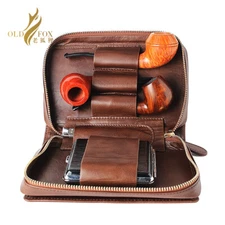 Handmade Genuine Leather Pipe Tobacco Pouch Bag Pipe Tool Pocket for 2 Pipes