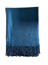 PASHMINA Wool 70% Silk 30% Black Shawl Scarf  72" x 26" w/ 4" Fringe Trim - NWOT