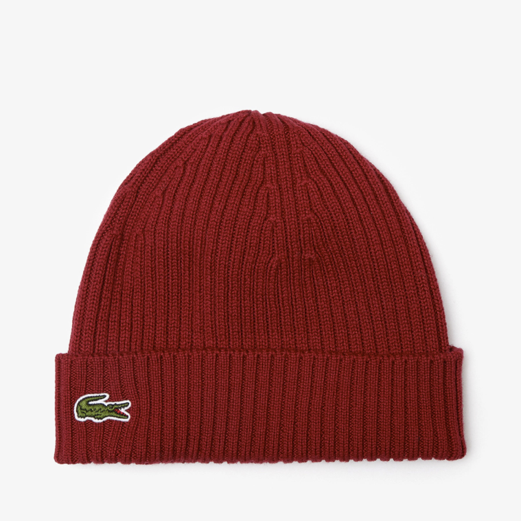 NEW* UNISEX Lacoste Unisex Ribbed Wool Beanie BORDEAU
