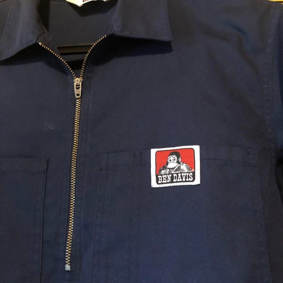 BEN DAVIS Half zip Work Shirt Half sleeve Navy Pockets Logo