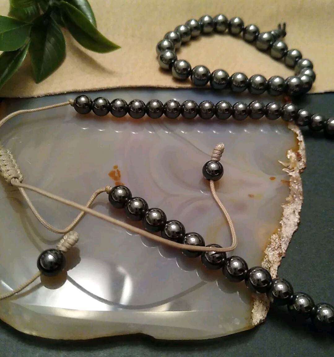 Real HEMATITE Stone Bead Adjustable Necklace AND … - image 3