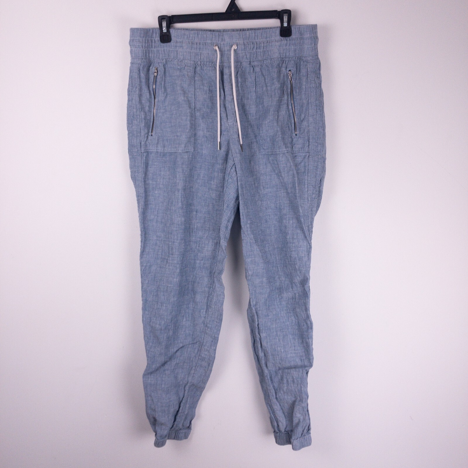 Athleta Womens Size 14 Tall Blue  Zip Pocket Drawstring Cabo Linen Jogger Pants