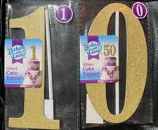 Baked with Love 10th Birthday - Glitter Cake Topper Gold Number TEN