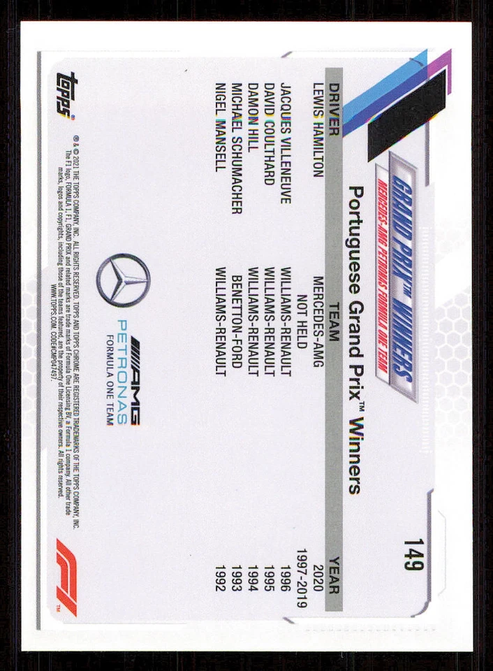 2021 Topps Chrome Formula 1 #149 Lewis Hamilton/Grand Prix Winners - Image 2 of 2