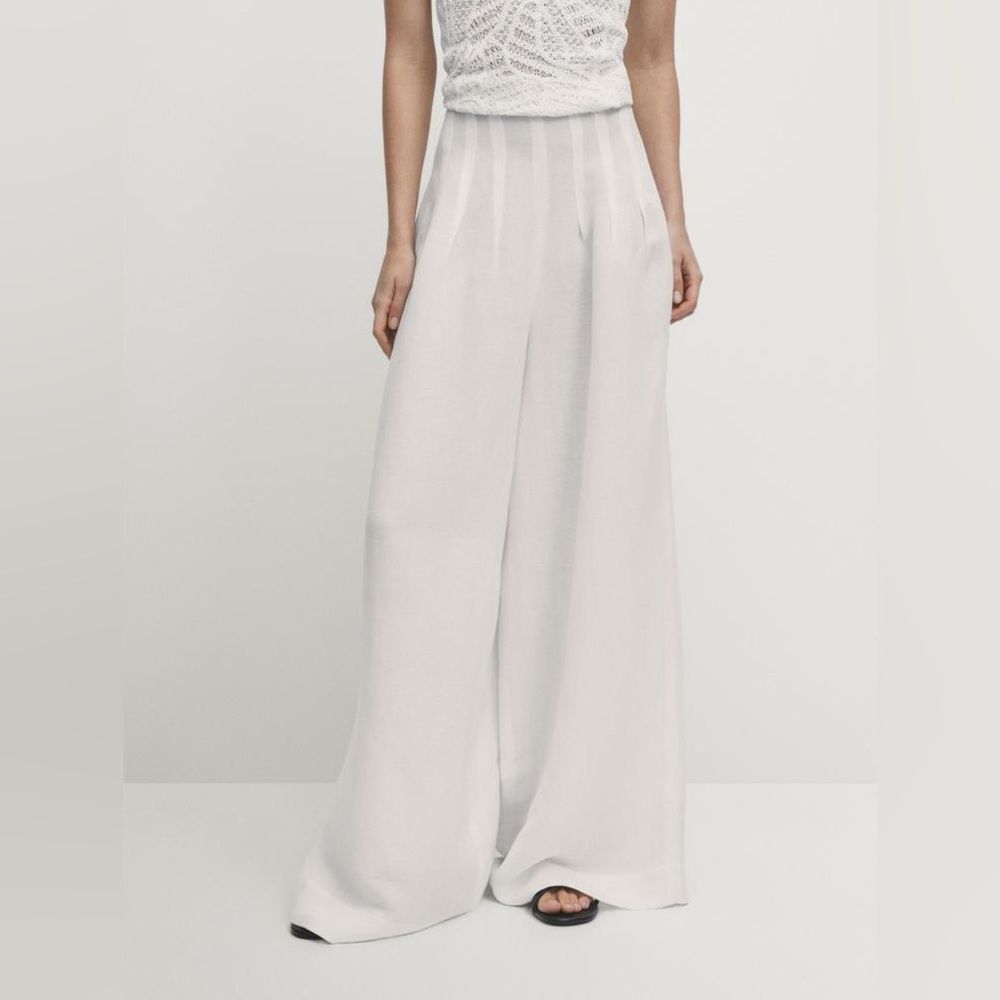 NWT Massimo Dutti Wide Leg Pleated Trousers In White Size 2 thumbnail 13