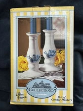 Corning Candlesticks  In Blue Velvet pattern, Roses Country Farmhouse, Vintage