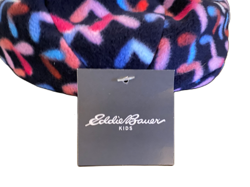 New Eddie Bauer Kids Soft Plush Fleece Hat Beanie Size M/L Blue Navy w/ Hearts - Picture 2 of 5