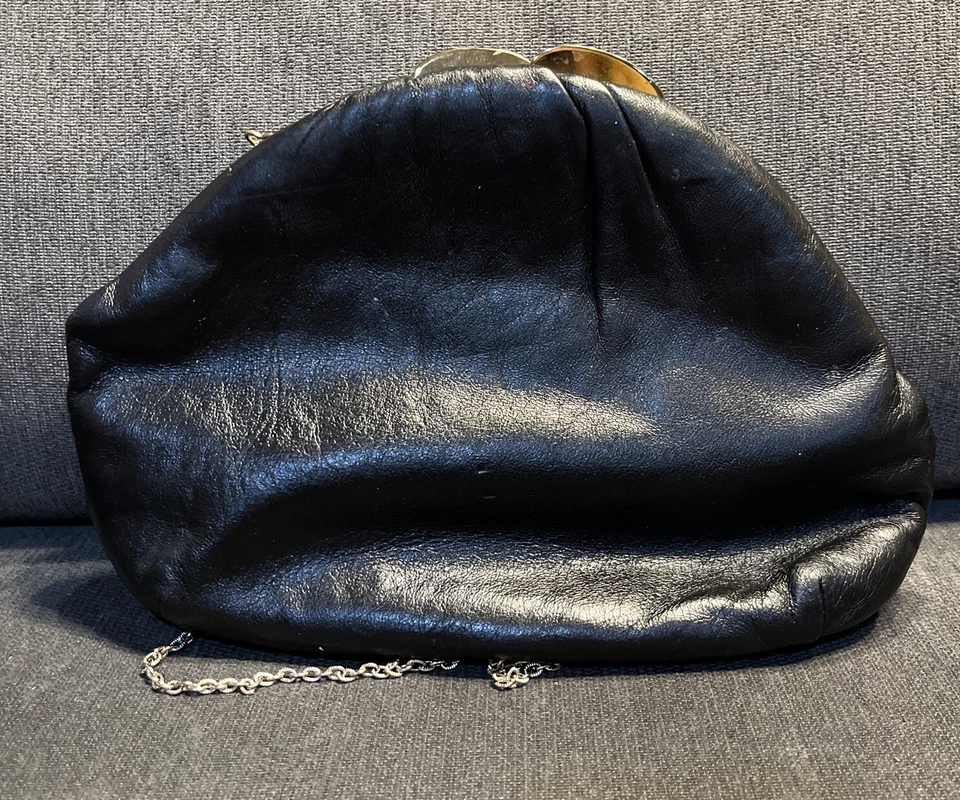 HL USA Vintage Harry Levine Black Evening Bag Purse Handbag Silver Chain Strap - Image 2 of 4