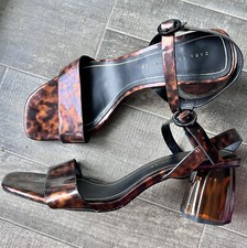 ZARA TRAFALUC Tortoise Open Toe Cheetah Print Chunky Heel Sandal Size US 9 Eu 39