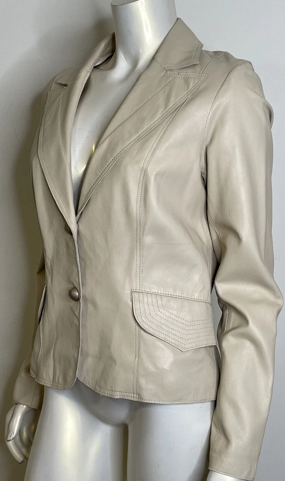 Кожаная куртка Alberto Makali цвета слоновой кости ягненка на 12 пуговицах спереди сшитый карман LS - Изображение 4 из 4