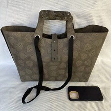Borsa vintage Reisenthel in pelle riciclata prodotto tote shopper laptop lavoro foglie marrone