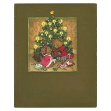 Unused Vintage PLUS MARK American Greetings Christmas Card, Teddy Bear Tree Gift
