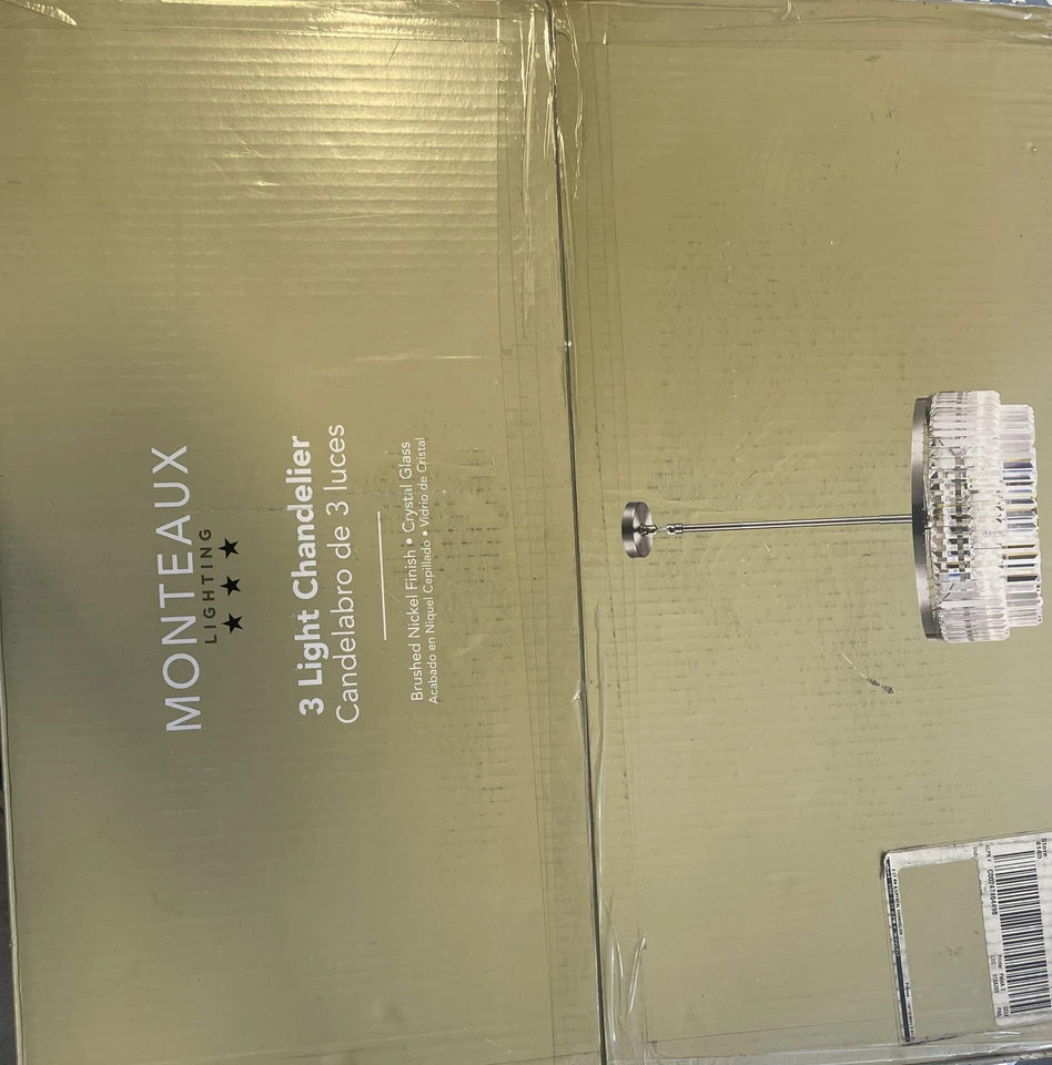 3-Light Brushed Nickel Crystal Chandelier for Dining Room - Image 2 of 2