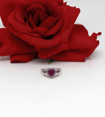 Sterling Silver DK Lab Created Ruby Heart Ring Size 7 4g CAT RESCUE
