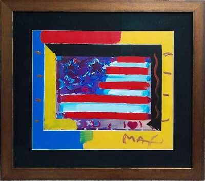 Peter Max, Flagge Mit Herz, Mischtechnik Acryl Und Farbe Lithographie, Zeichen