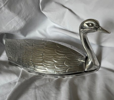 Vintage Cast Aluminum Silver Color 2 Piece Swan Center Piece Serving Platter