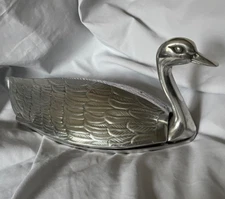 Vintage Cast Aluminum Silver Color 2 Piece Swan Center Piece Serving Platter