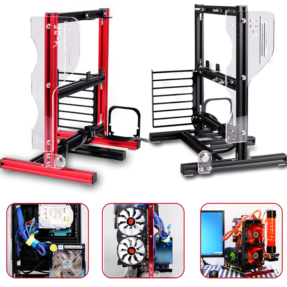 Black,Red DIY ATX M-ATX ITX PC Test Case Bare Open Vertical Frame