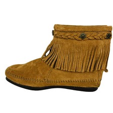 Minnetonka Fringe Suede Leather Ankle Boots Womens Sz 7 Moccasin Brown Chukka