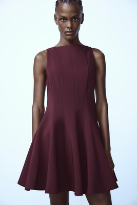 Zara Womens Mini Dress Size M Burgundy Flared Sleeveless Boat Neck 3067/240 NWT | eBay Zara Womens Mini Dress Size M Burgundy Flared Sleeveless Boat Neck 3067/240 NWT | eBay