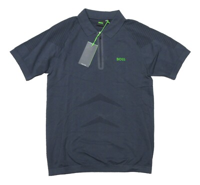 Hugo Boss Men's Navy Phileas Stretch Short Sleeve 1/4 Zip Polo