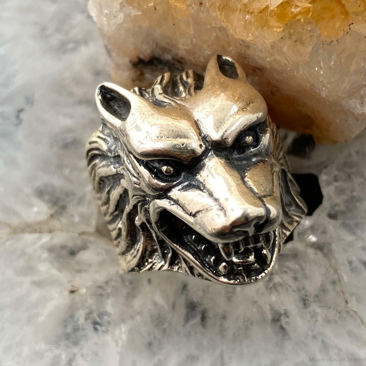 Sterling Silver Wolf Face Ring Size Men/Women 16 gr For Biker