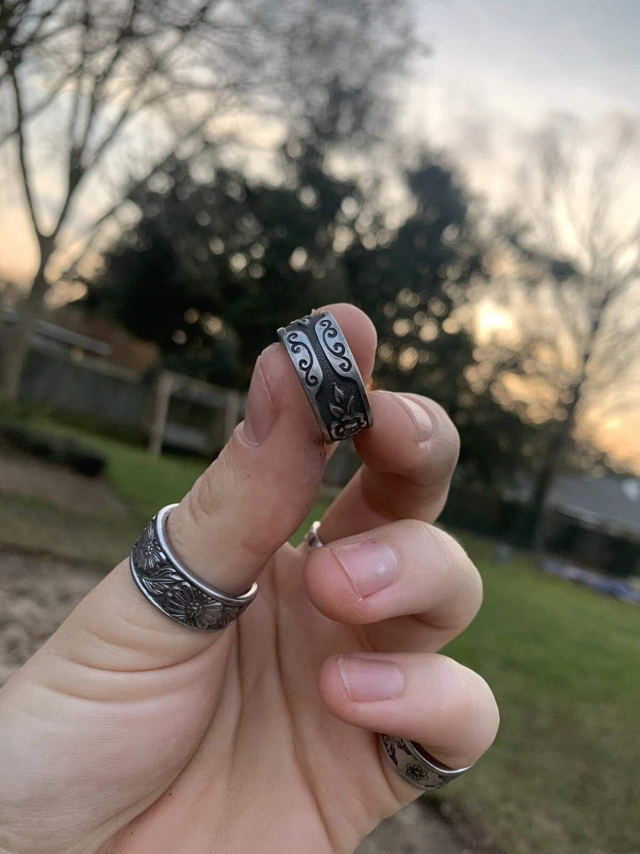 Vintage Handmade stainless steal floral Spoon Ring eBay