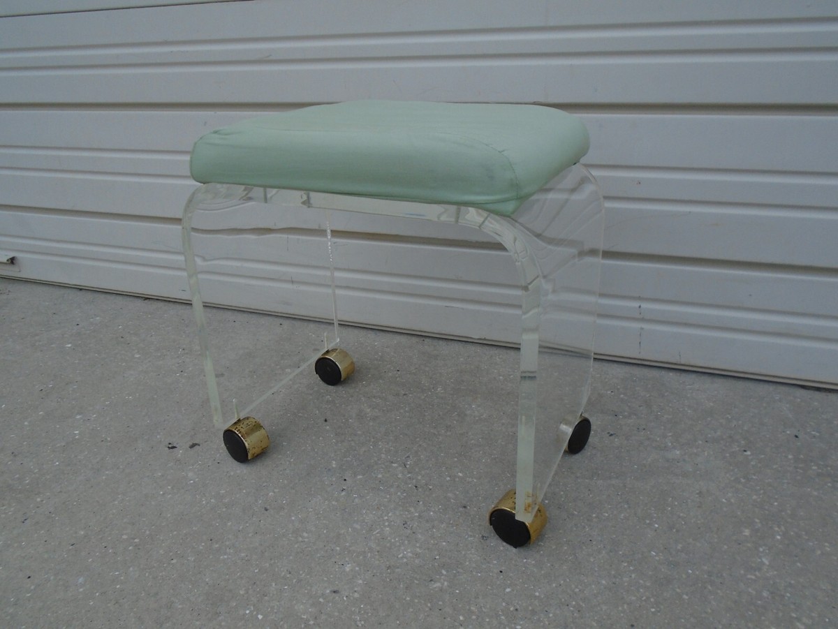 Lucite Vanity Stool Desk Seat Acrylic Art Deco Regency Hollis