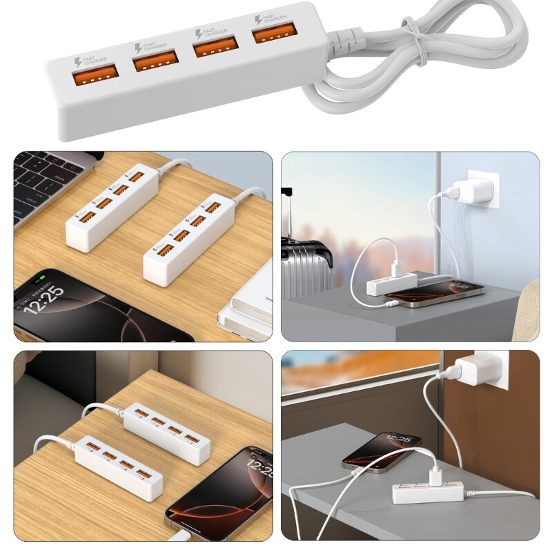 4-Port USB 2.0 Hub Adapter with Male to 4 Female Extension Cable