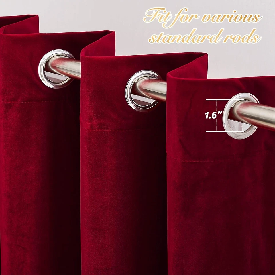 Cortinas de terciopelo de 108 pulgadas de largo, cortinas y cortinas de terciopelo rojo, insertos térmicos rojos Foto 4 de 4