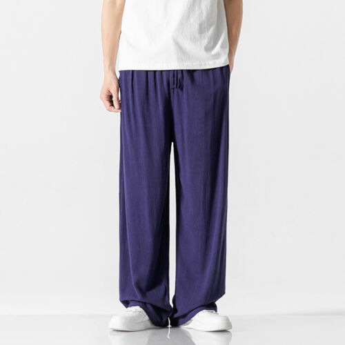 Herren chinesische gerade Freizeithose Sommer breites Bein Baumwolle Leinen Hose Sport - Bild 21 von 22