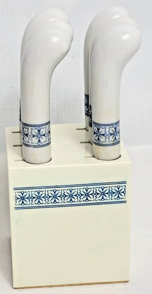 Juego de 6 esparcidores de queso/mantequilla vintage con bloque de cerámica blanca y azul Foto 3 de 4