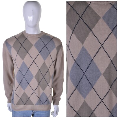 Vintage LEVIS DOCKERS Argyle Diamond Sweater M Grobstrick Pullover Golf Mod Casuals
