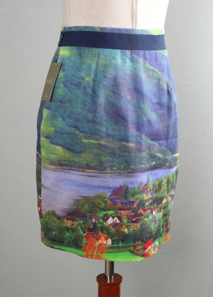 ANTHROPOLOGIE NWT $98 Meadow Rue River School Landscape Print Skirt Size 0 Foto 4 de 4