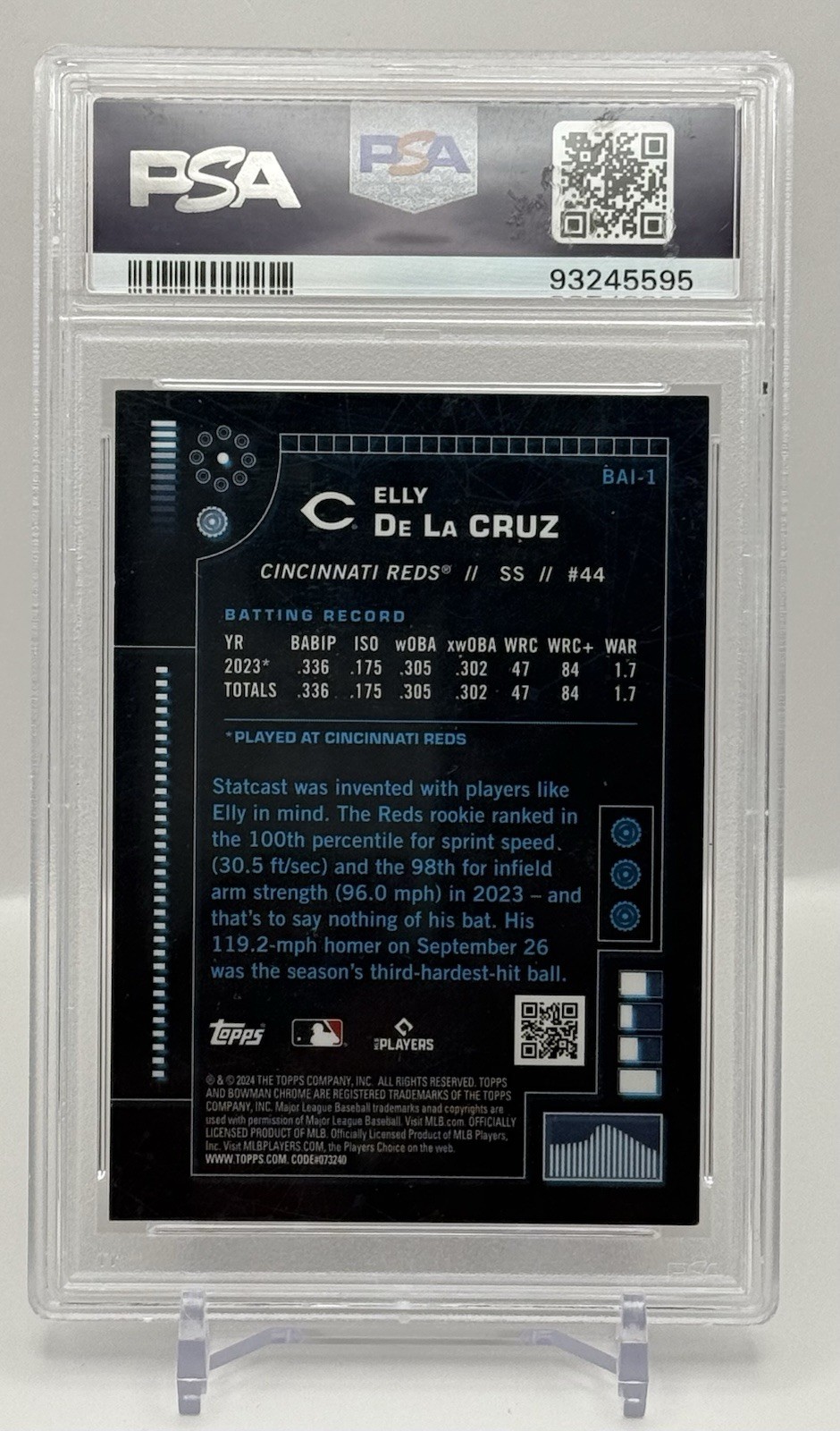 2024 BOWMAN BAI-1 ELLY DEL LA CRUZ RC AI-ORANGE /25 REDS PSA 9 (No Higher Grade) view 2