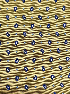 Tom James Mens Silk Necktie Filo A Mano Light Gold Blue Paisley 3 3/4 X 58