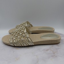 Bandolino Sandals Womens 9.5 M Gold Slides Slip On Open Toe Flats Mesh Casual