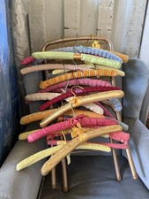 Vintage Hand Knitted Wooden Coat Hangers, Covered, Set of 8