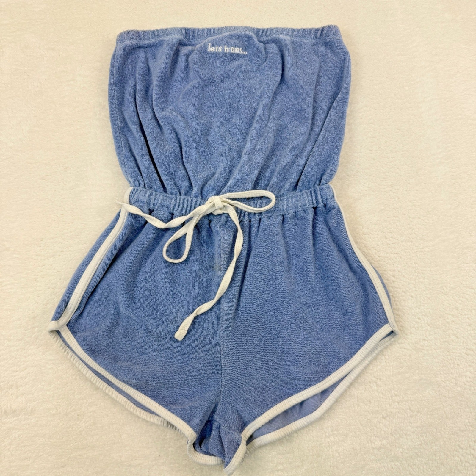 Iets Frans Tube Top Romper Womens Small Blue Terry Cloth Strapless Beach Summer