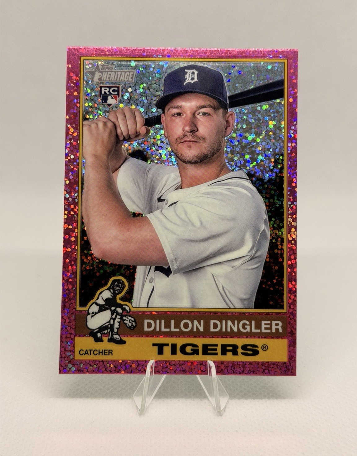 2025 Topps Heritage Chrome Pink Sparkle Dillon Dingler Tigers Rookie #130