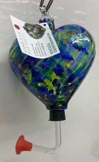 Glass Eye Studio Blown Art Glass Heart Shaped Humming Bird Feeder