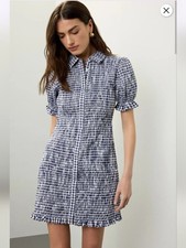 Jason Wu Gingham Navy Smocked Mini Shirt Dress Size 4