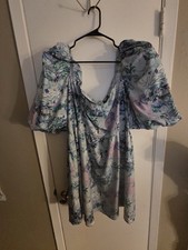 Pretty Little Thing Blue Flowered Midi Dress With Balloon Sleeves Nwt Size 18
