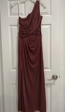 Davids Bridal One Shoulder Mesh Dress With Lace Wine Size 6 Long Bridesmaid