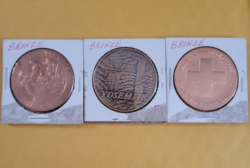 3 Vintage Bronze Coins Yosemite Red Cross & USMC Navajo Code Talkers