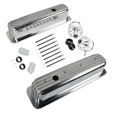 For Sbc Chevy 327 350 1987-97 Polished Finned Tall Valve Covers Breather For Sbc Chevy 327 350 1987-97 Polished Finned Tall Valve Covers Breather