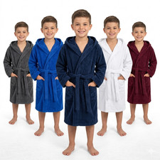 Kids Unisex Hooded Bathrobe 100 Cotton Terry Cloth Soft Towelling Robe